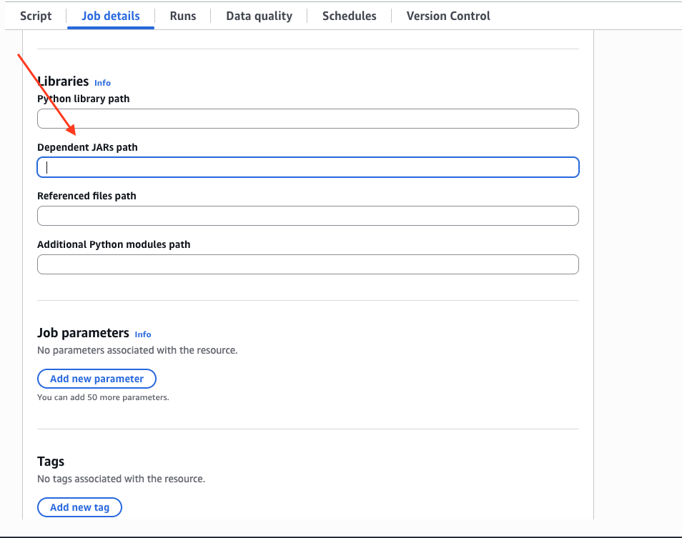 Параметры пути к JAR в Glue Notebook