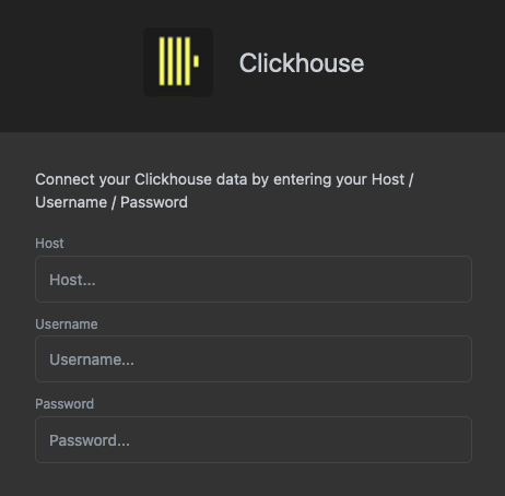 Форма конфигурации подключения Luzmo с полями для ClickHouse host, username и password
